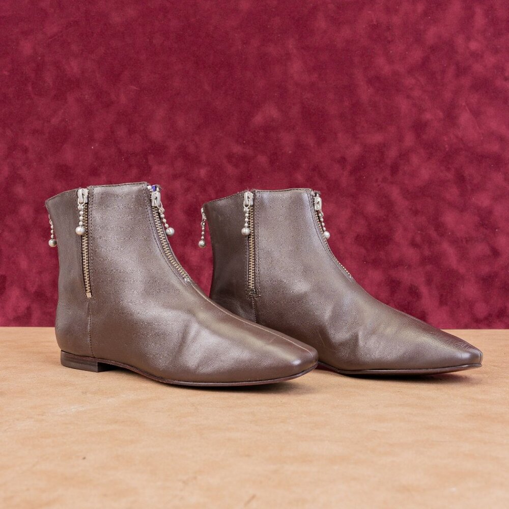 Tory Burch Women Zip Brown Leather Fashion Ankle Boots sz 7.5